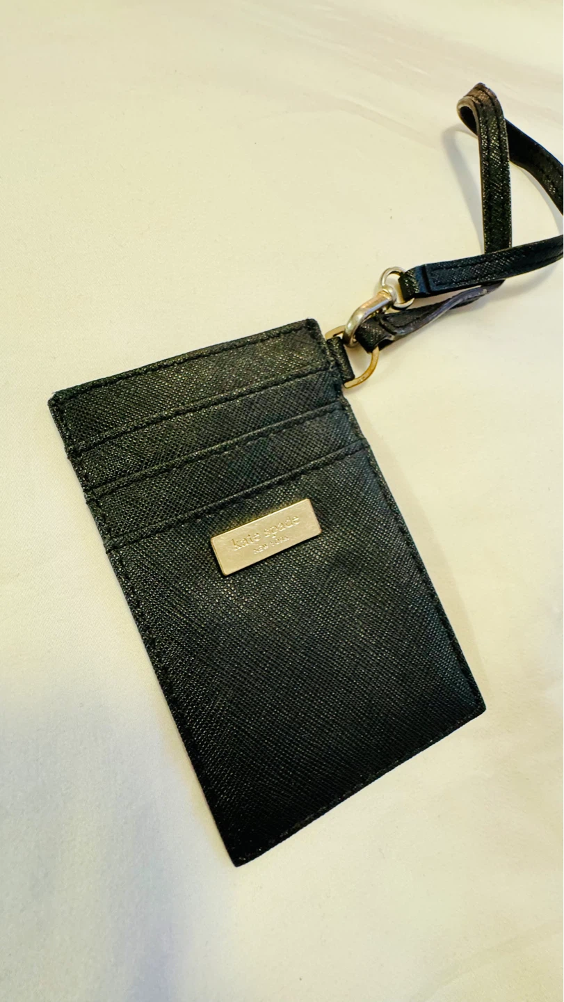 Kate Spade Black Leather Card Holder with Lanyard