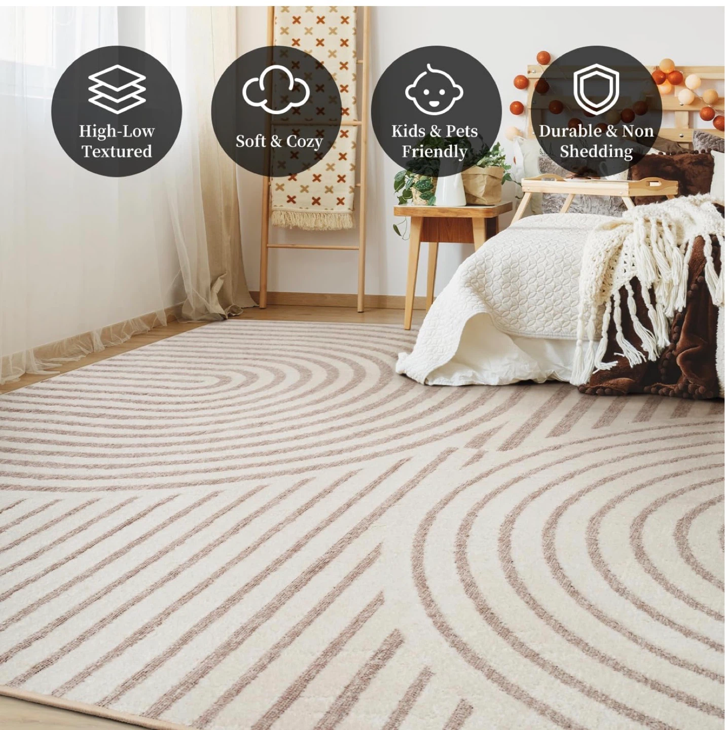 3D Jacquard Geometric Area Rug - Beige and White - photo 2