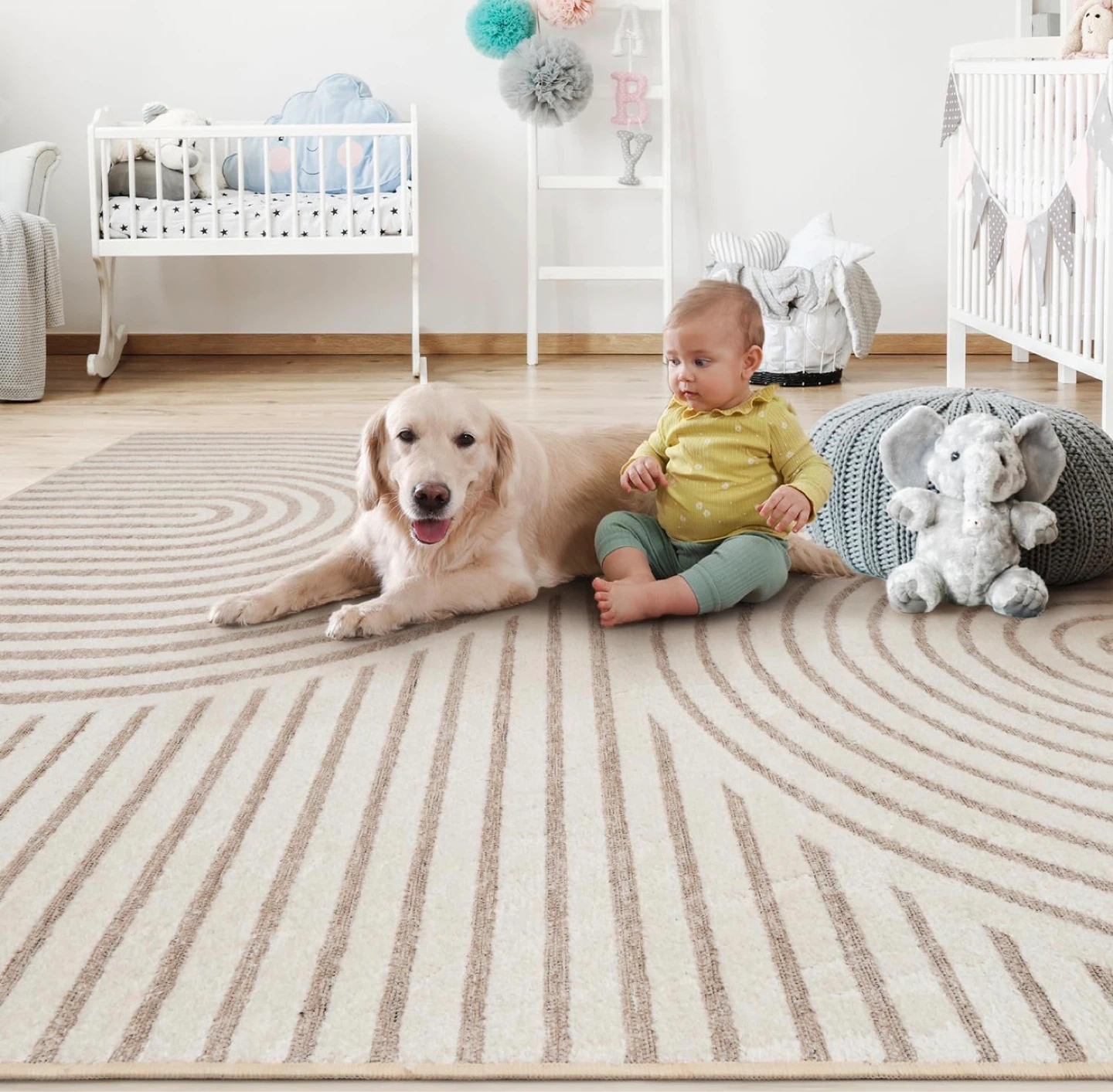 3D Jacquard Geometric Area Rug - Beige and White - photo 3