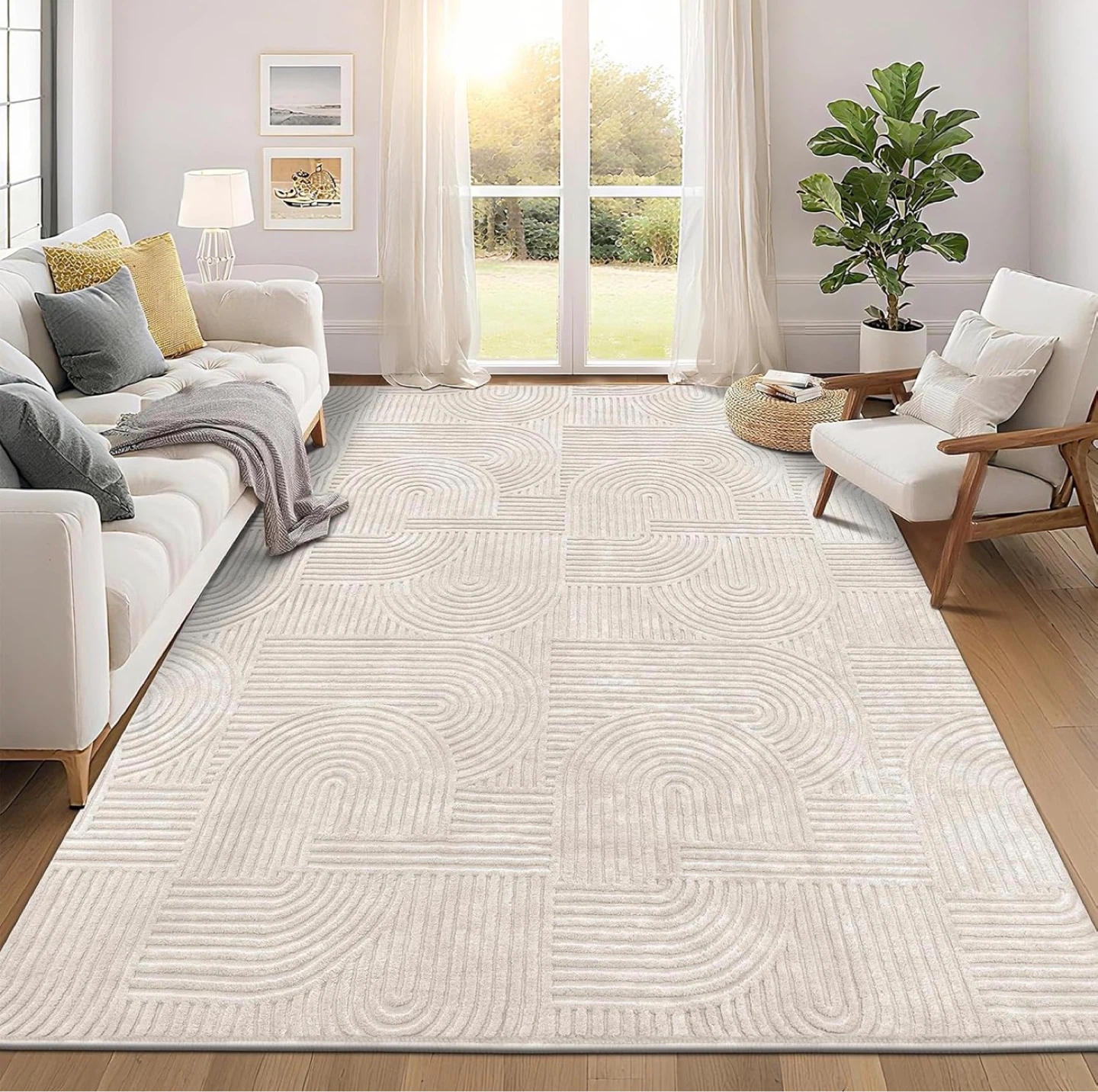 Cream Geometric Arch Area Rug