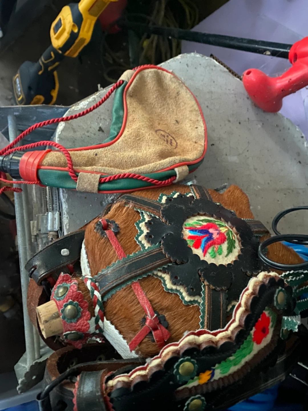 Leather Canteen with Embroidered Leather Straps