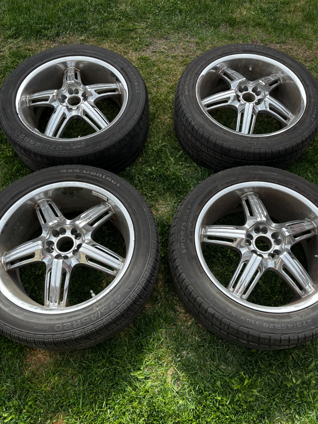 Set of 4 5x120 Chrome Alloy Wheels with Continental Tires