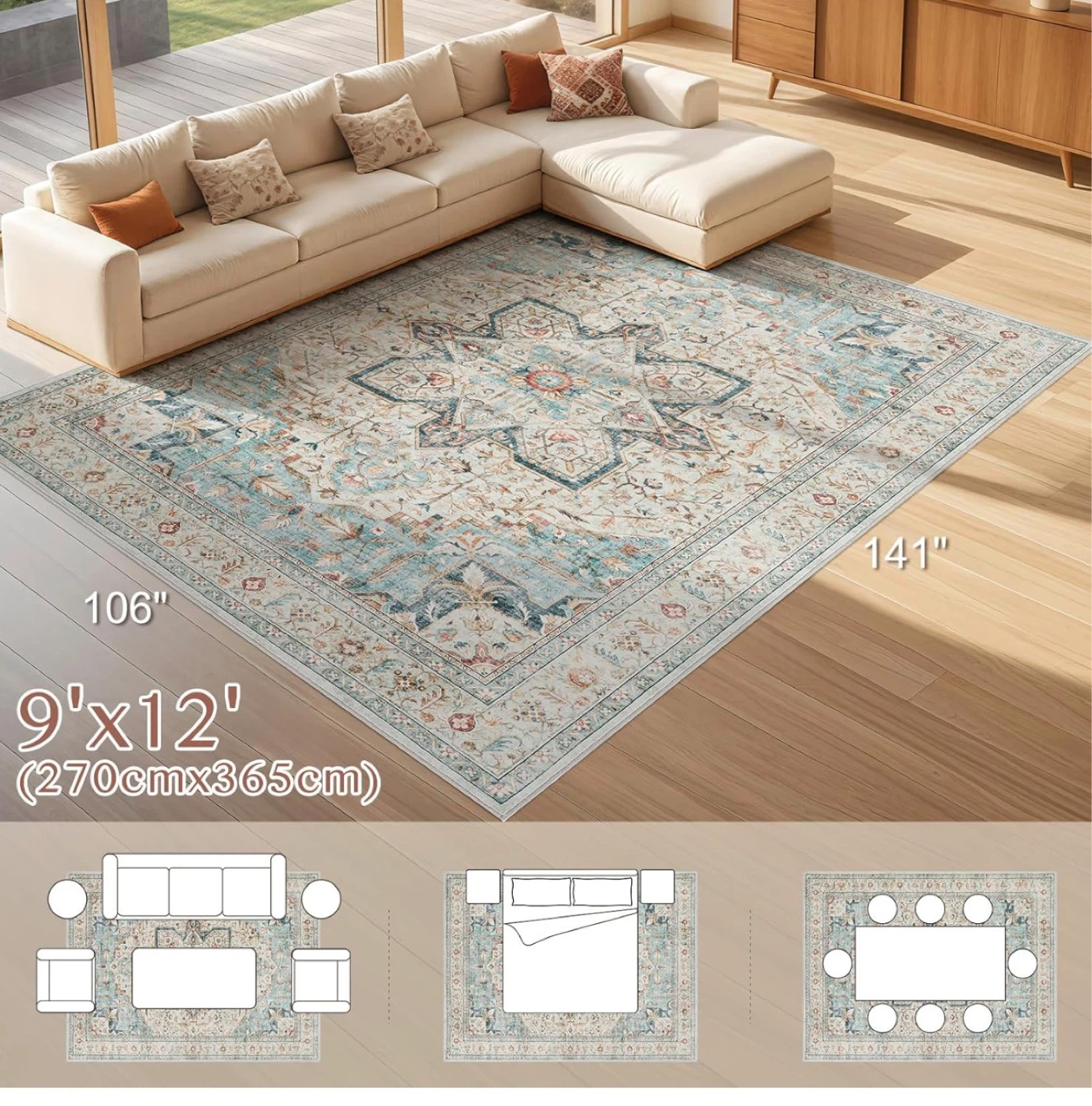 9'x12' Machine Washable Area Rug - photo 2