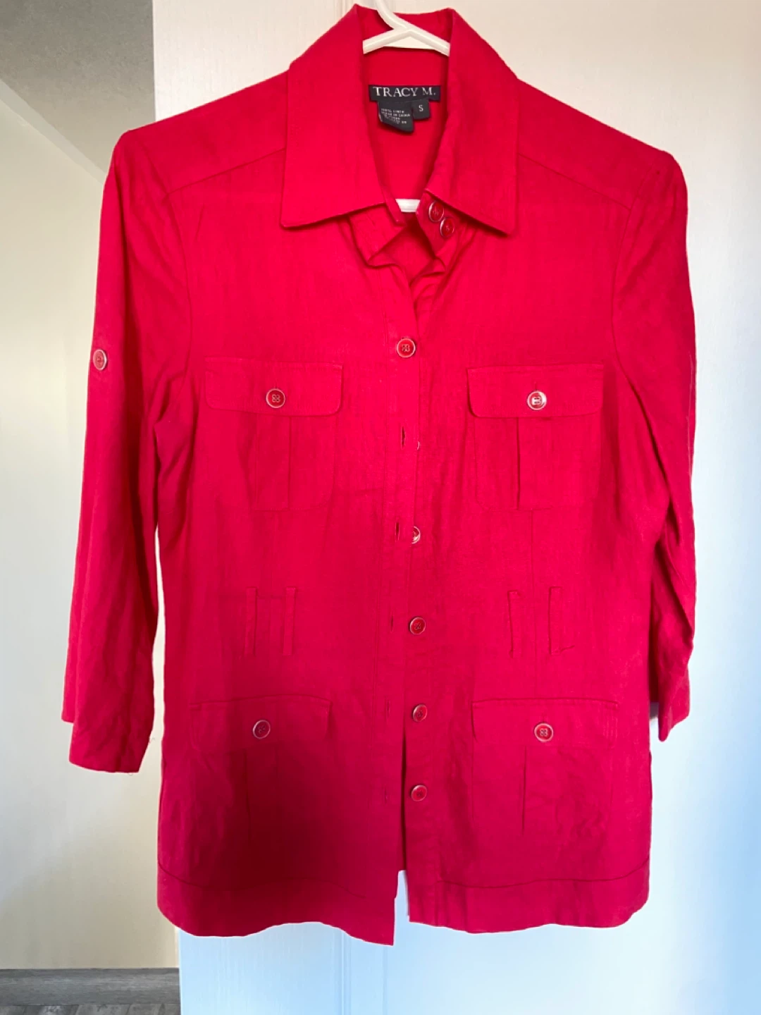 Tracy M. Women's Red Linen Shirt Size S