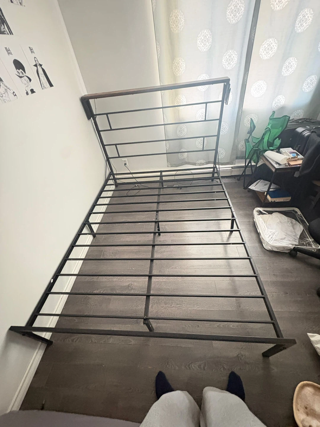 Black Metal Bed Frame with Wood Headboard