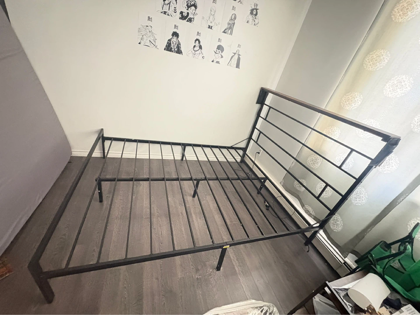 Black Metal Bed Frame with Wood Headboard - photo 2