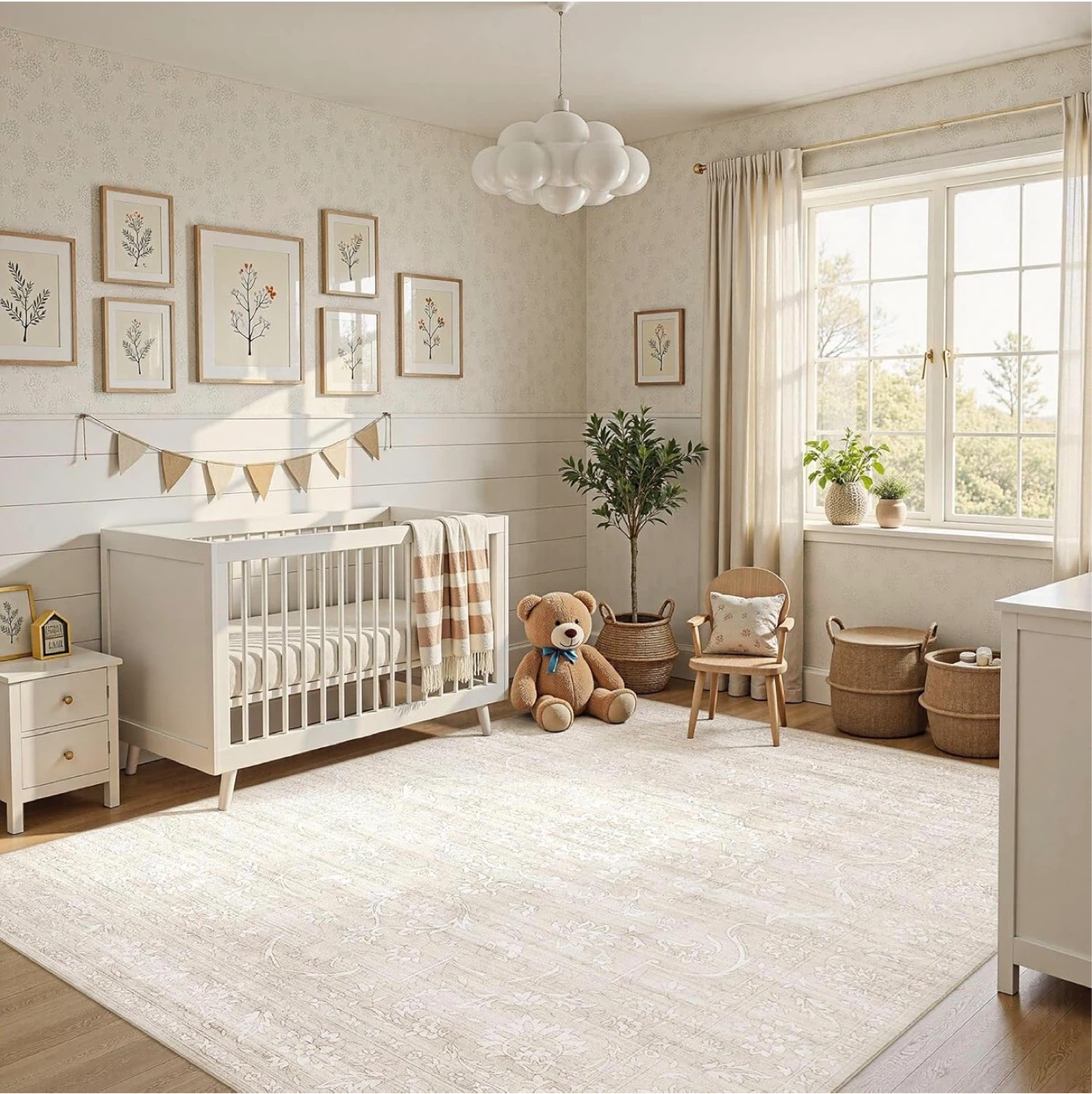 Light Beige Area Rug with Vintage Floral Pattern - photo 4