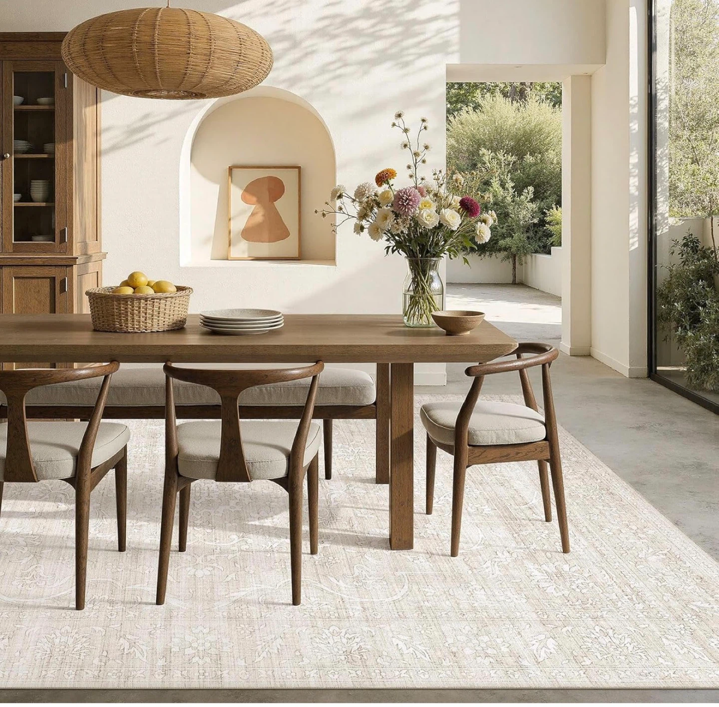 Light Beige Area Rug with Vintage Floral Pattern - photo 3
