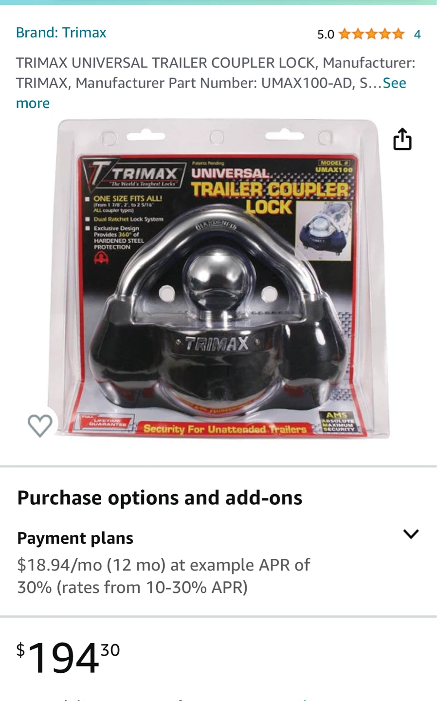 Tri-Max Universe Trailer Lock - UMax100 - photo 3