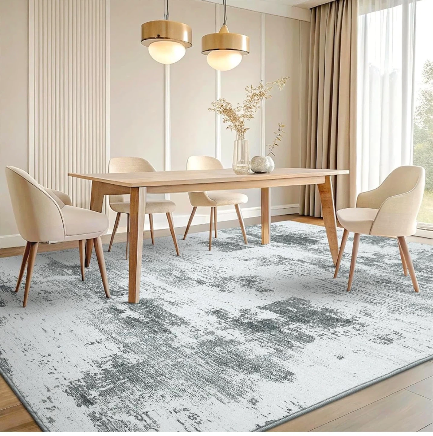 Machine Washable Abstract Area Rug - Grey/White - photo 3