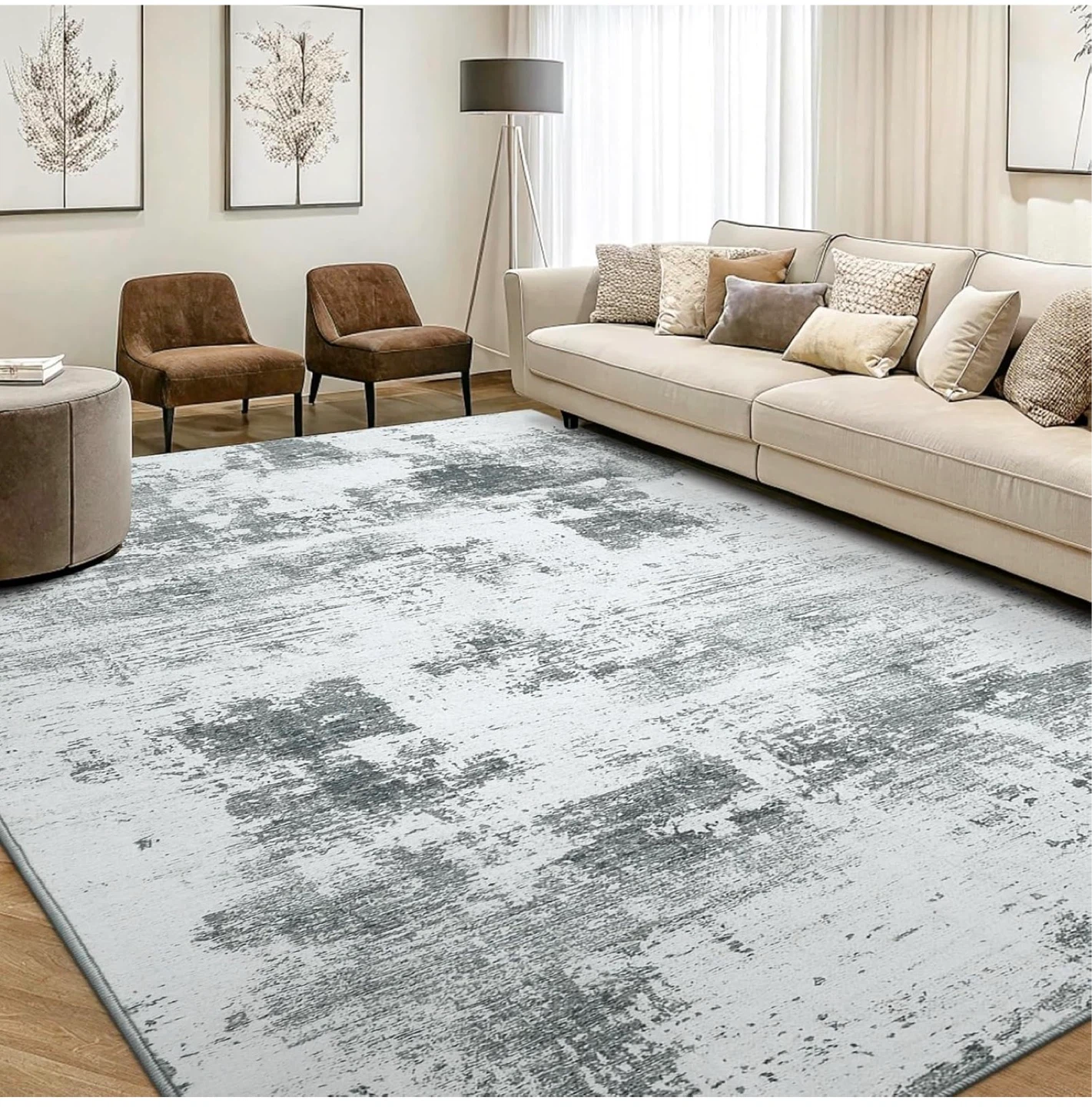 Machine Washable Abstract Area Rug - Grey/White