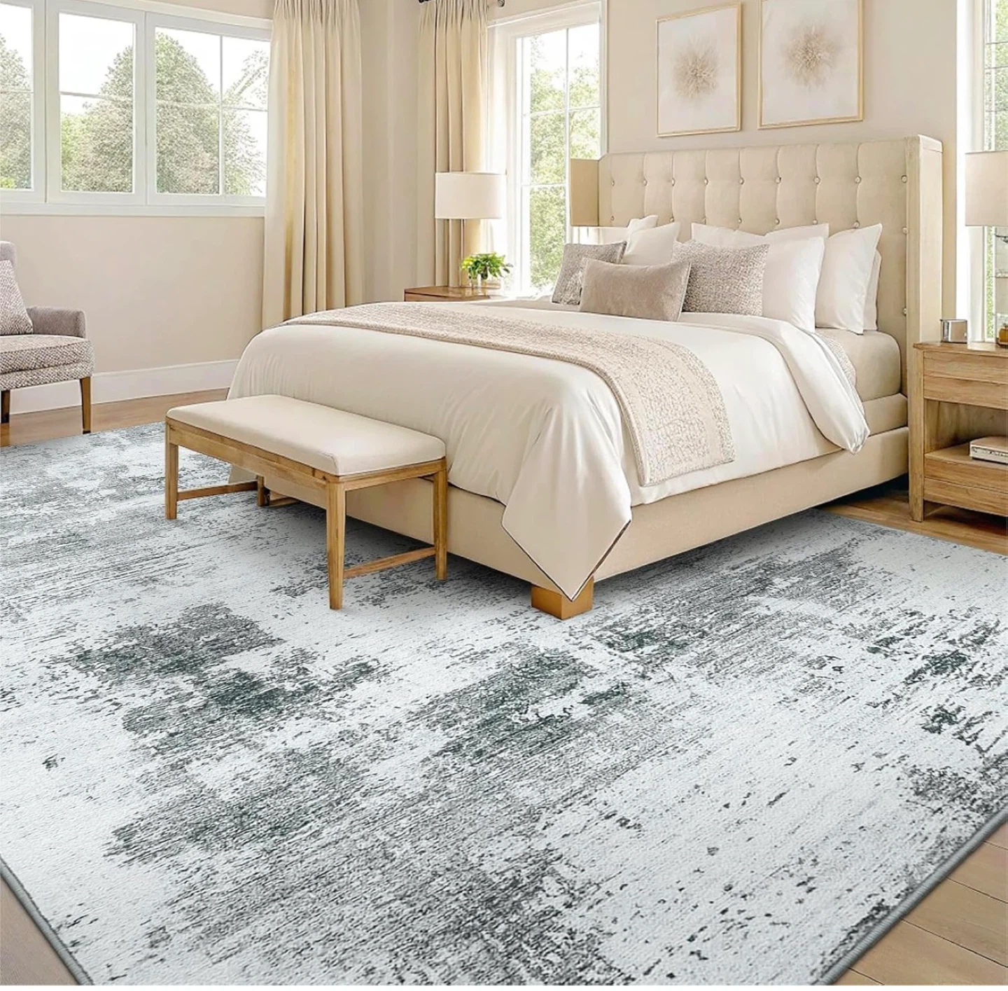 Machine Washable Abstract Area Rug - Grey/White - photo 2