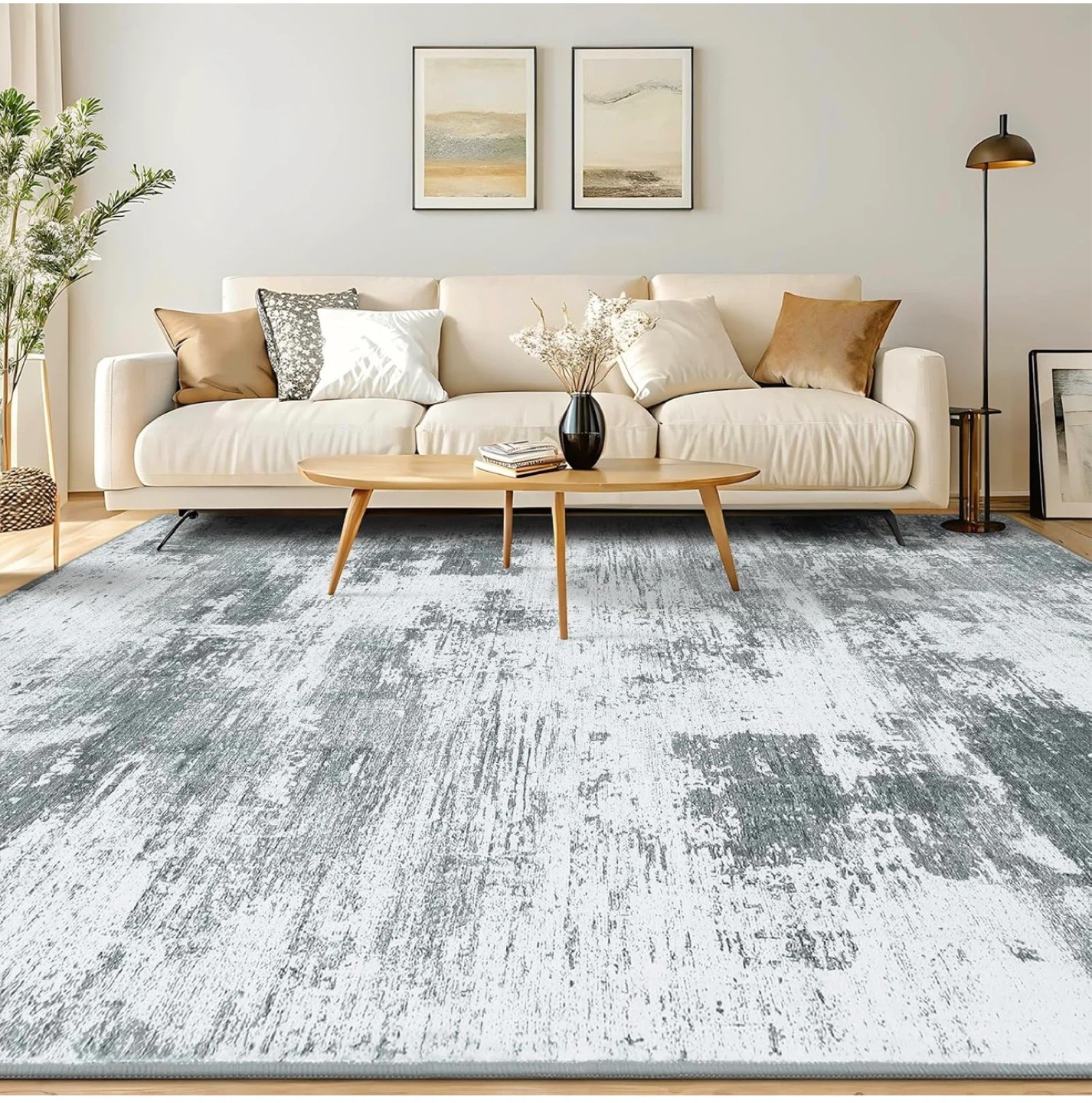 Machine Washable Abstract Area Rug - Grey/White - photo 4