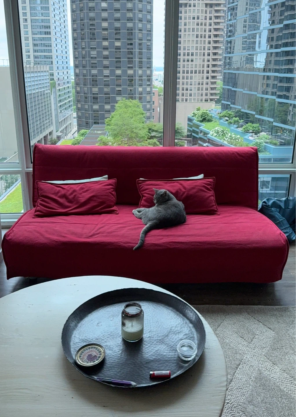 IKEA Red Convertible Sofa Bed with Pillows - photo 3