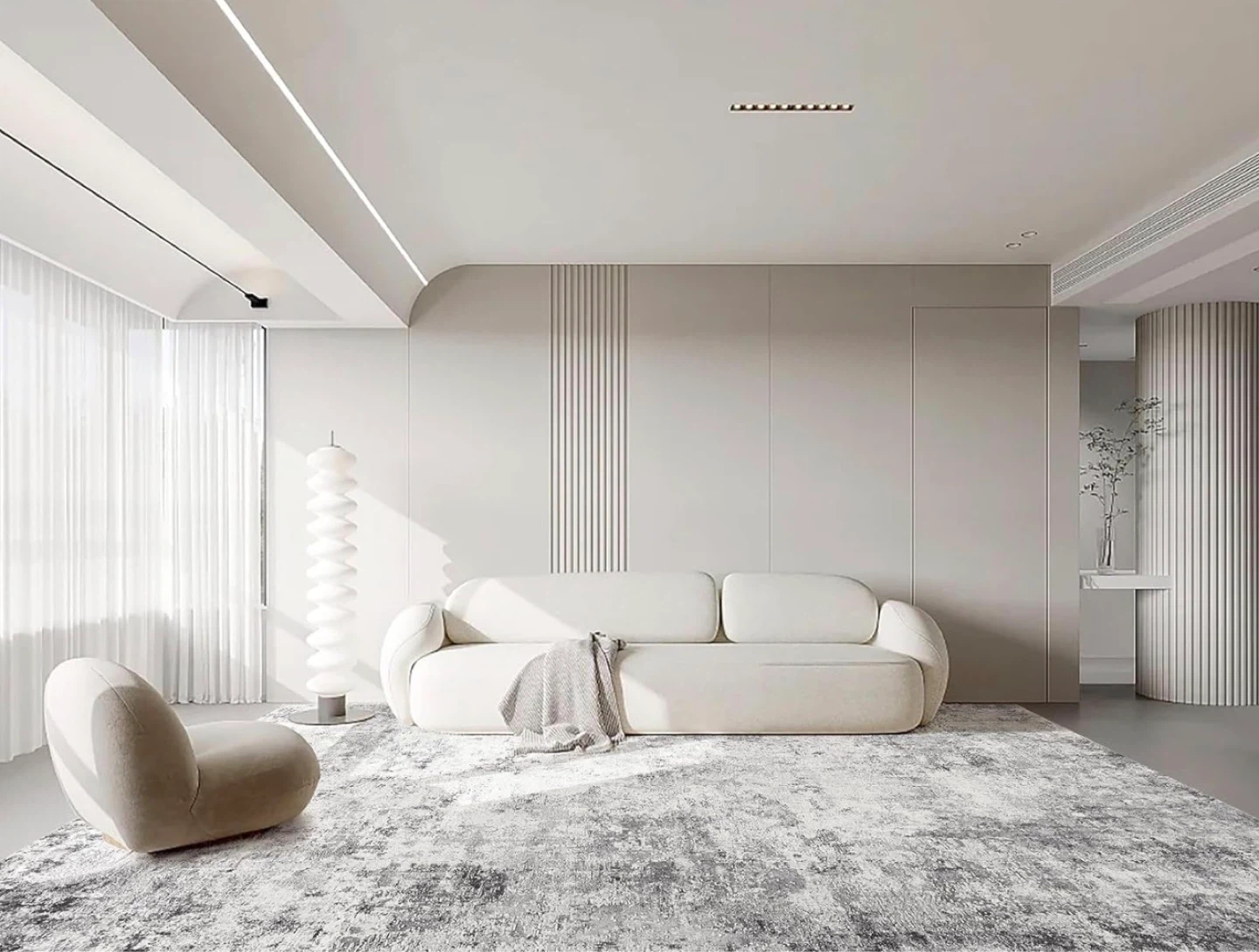 Abstract Area Rug - Grey/White Low Pile - photo 5