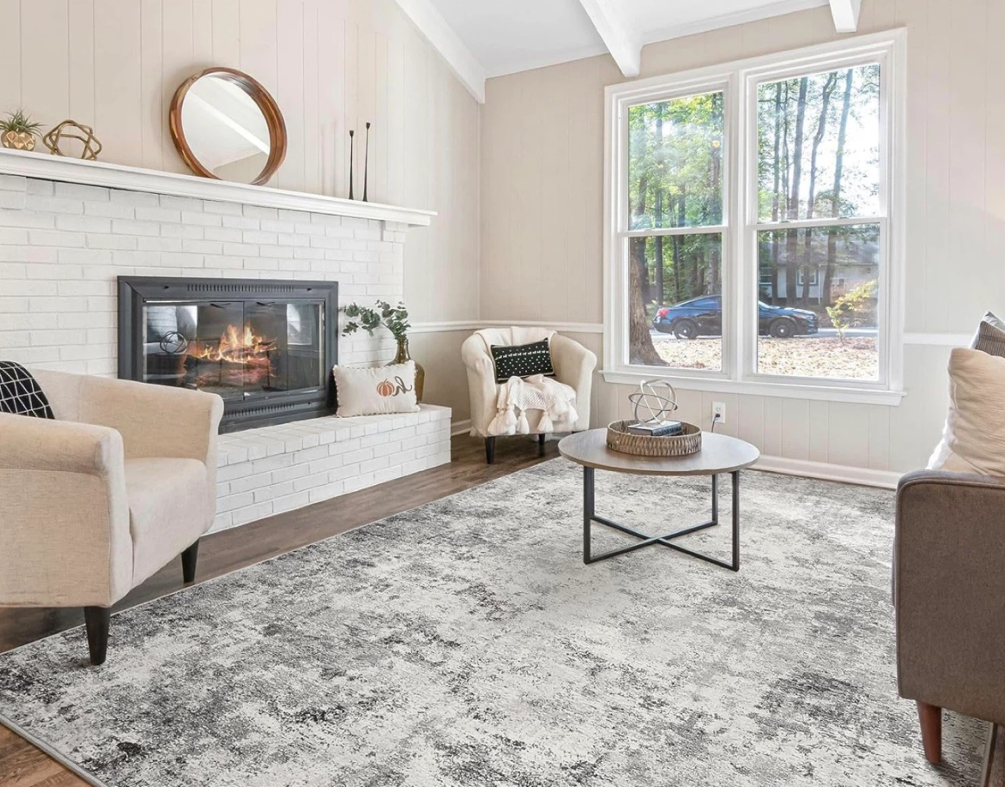 Abstract Area Rug - Grey/White Low Pile - photo 2