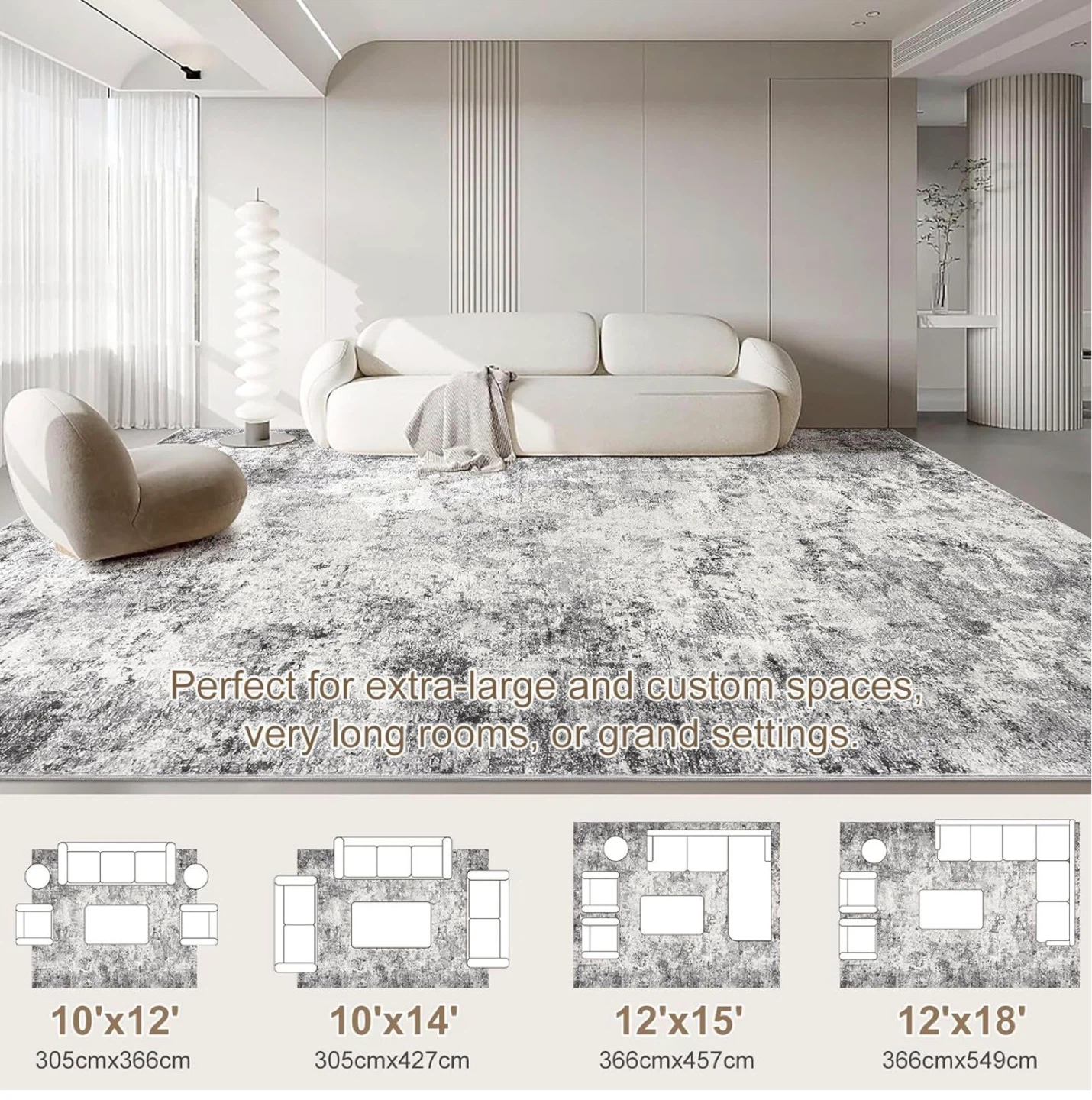 Abstract Area Rug - Grey/White Low Pile - photo 3