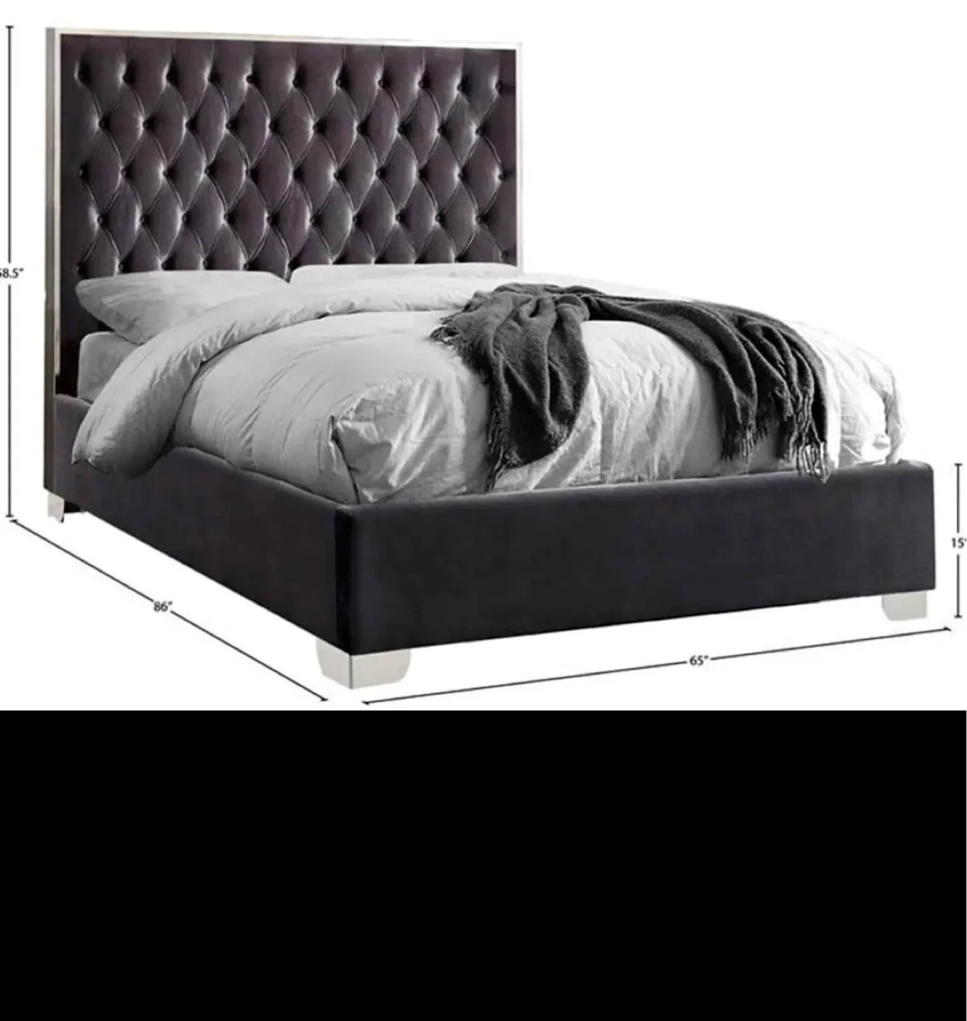 Velvet Tufted Upholstered Bed Frame - Queen Size