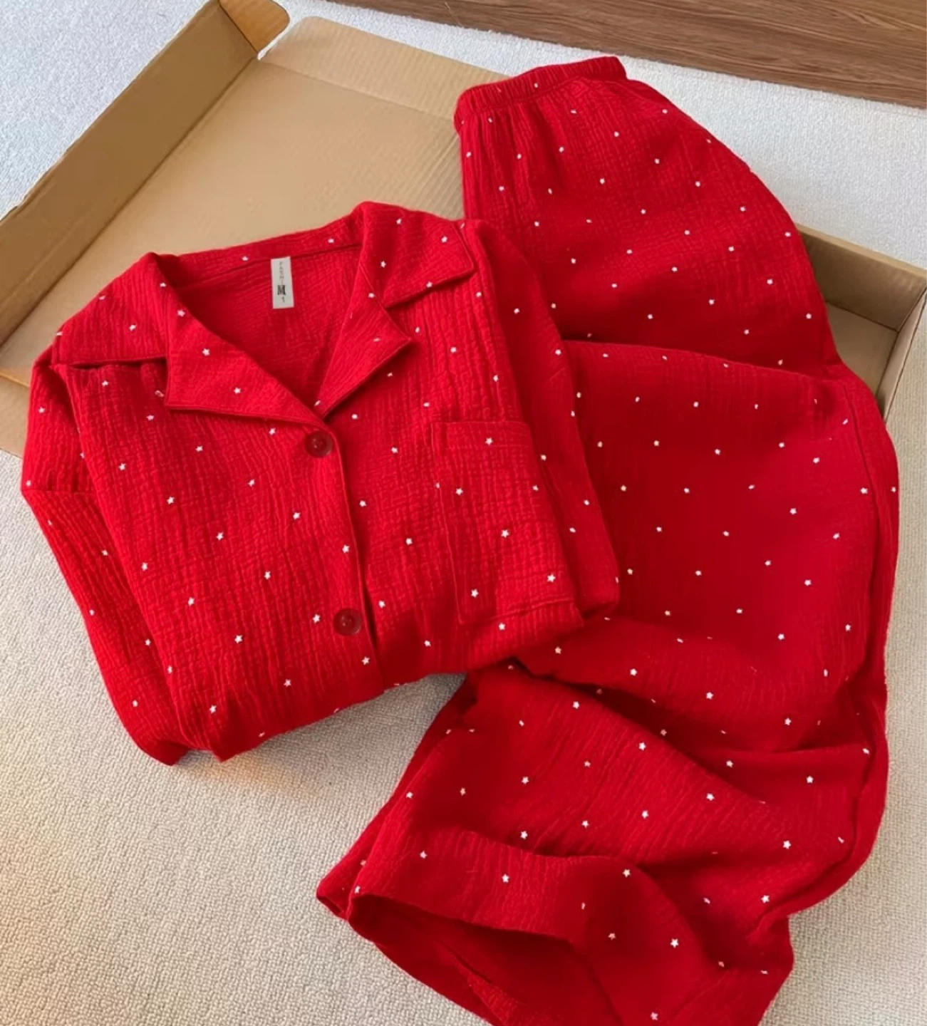 Red Star Print Pyjama Set - Size M