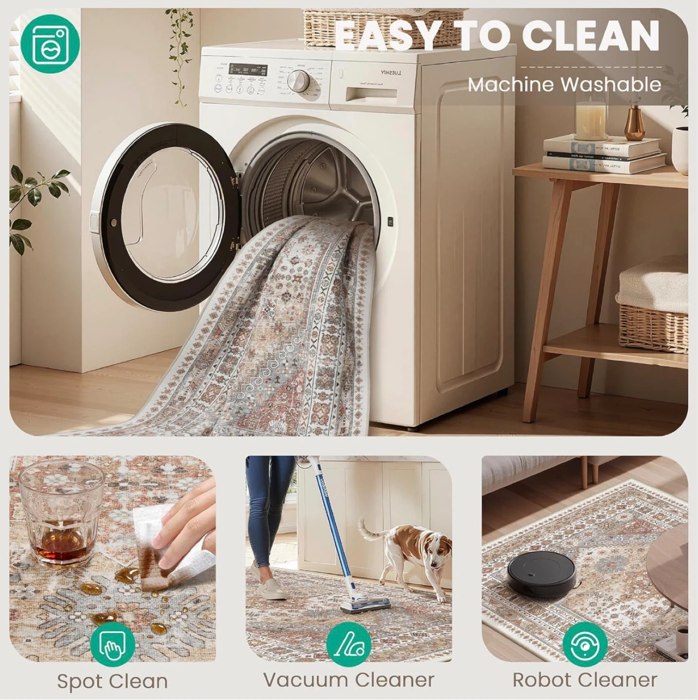 9' x 12' Traditional Area Rug - Machine Washable - photo 3