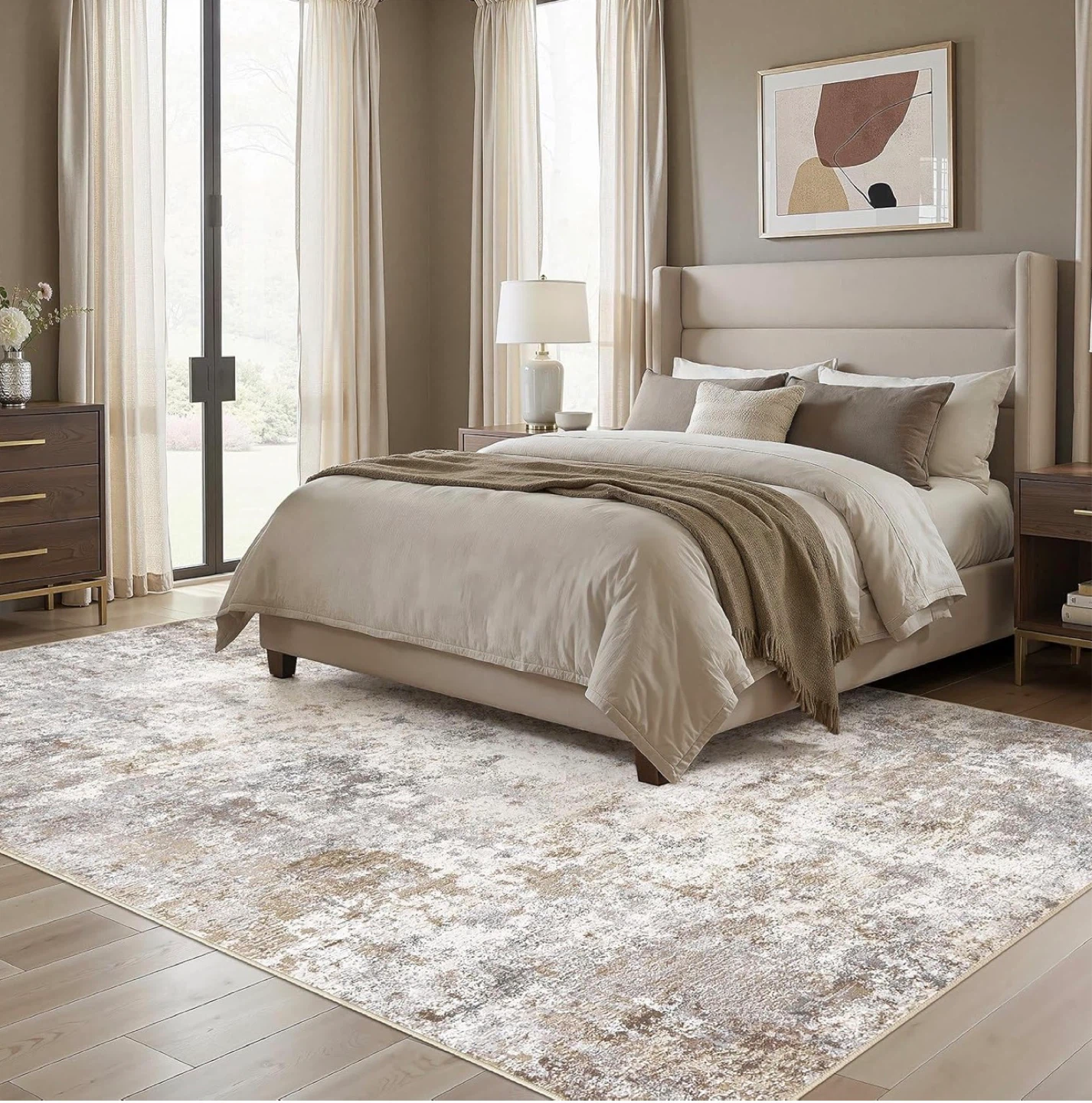 Distressed Abstract Area Rug - Cream and Grey - photo 2