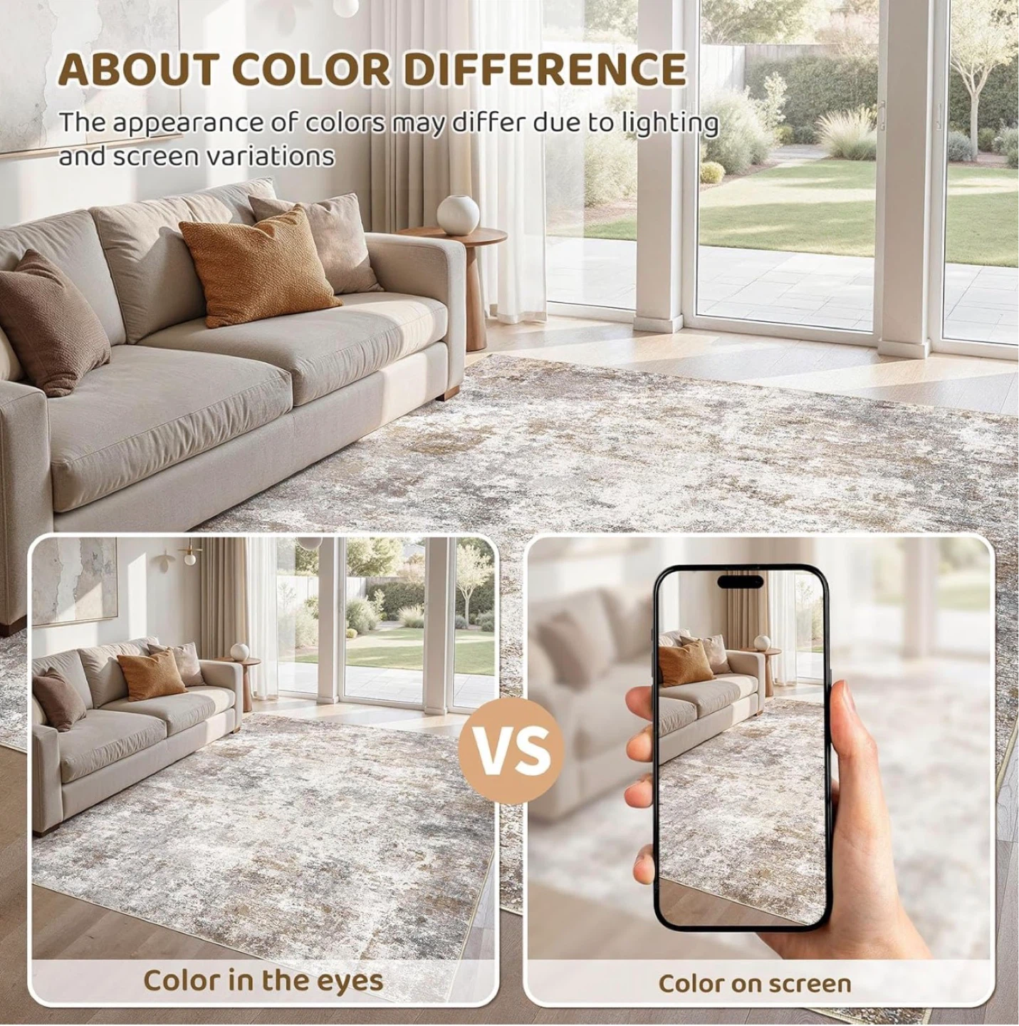 Distressed Abstract Area Rug - Cream and Grey - photo 4