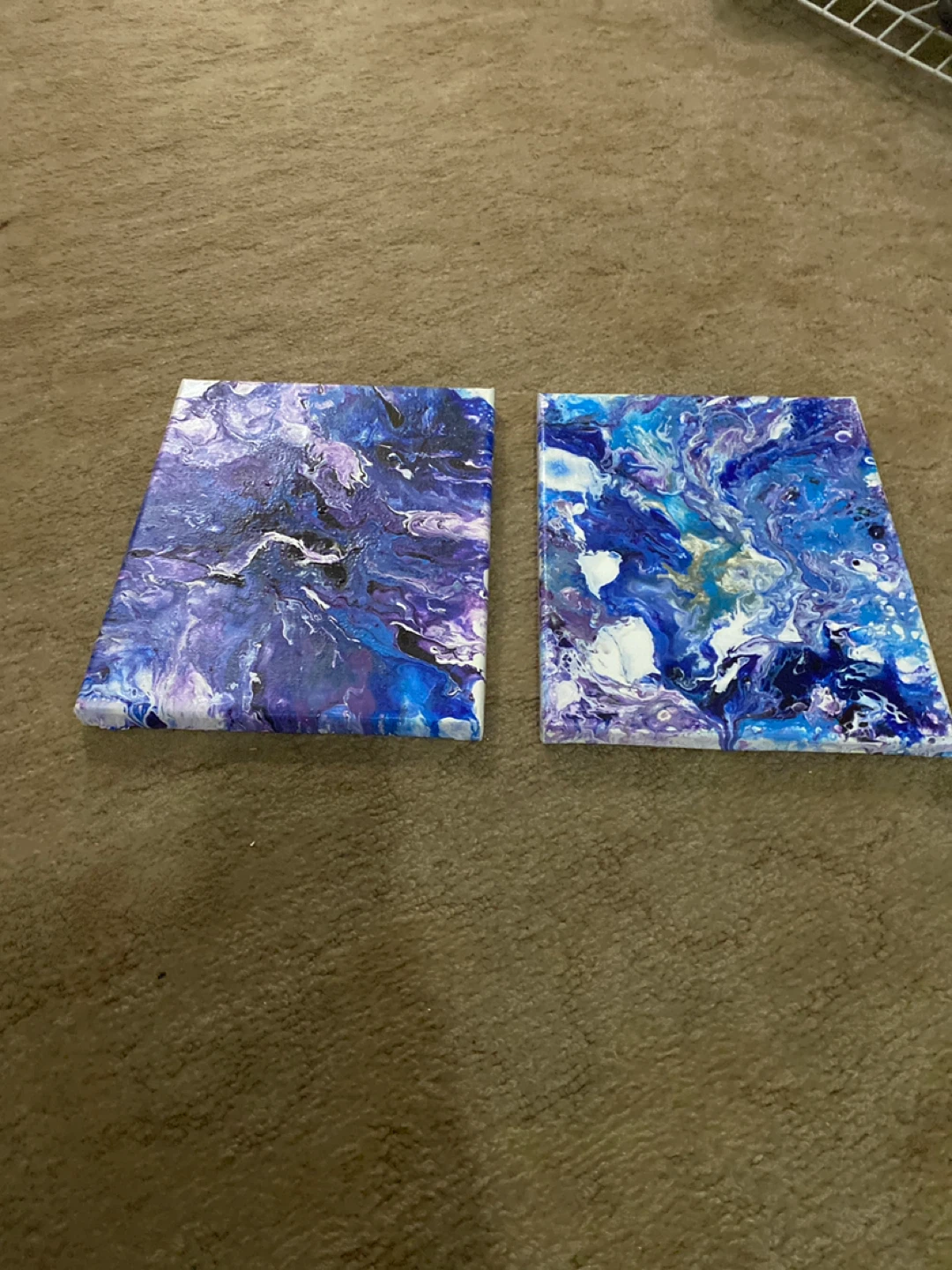 Set of 2 Abstract Pour Paintings - Blue & Purple