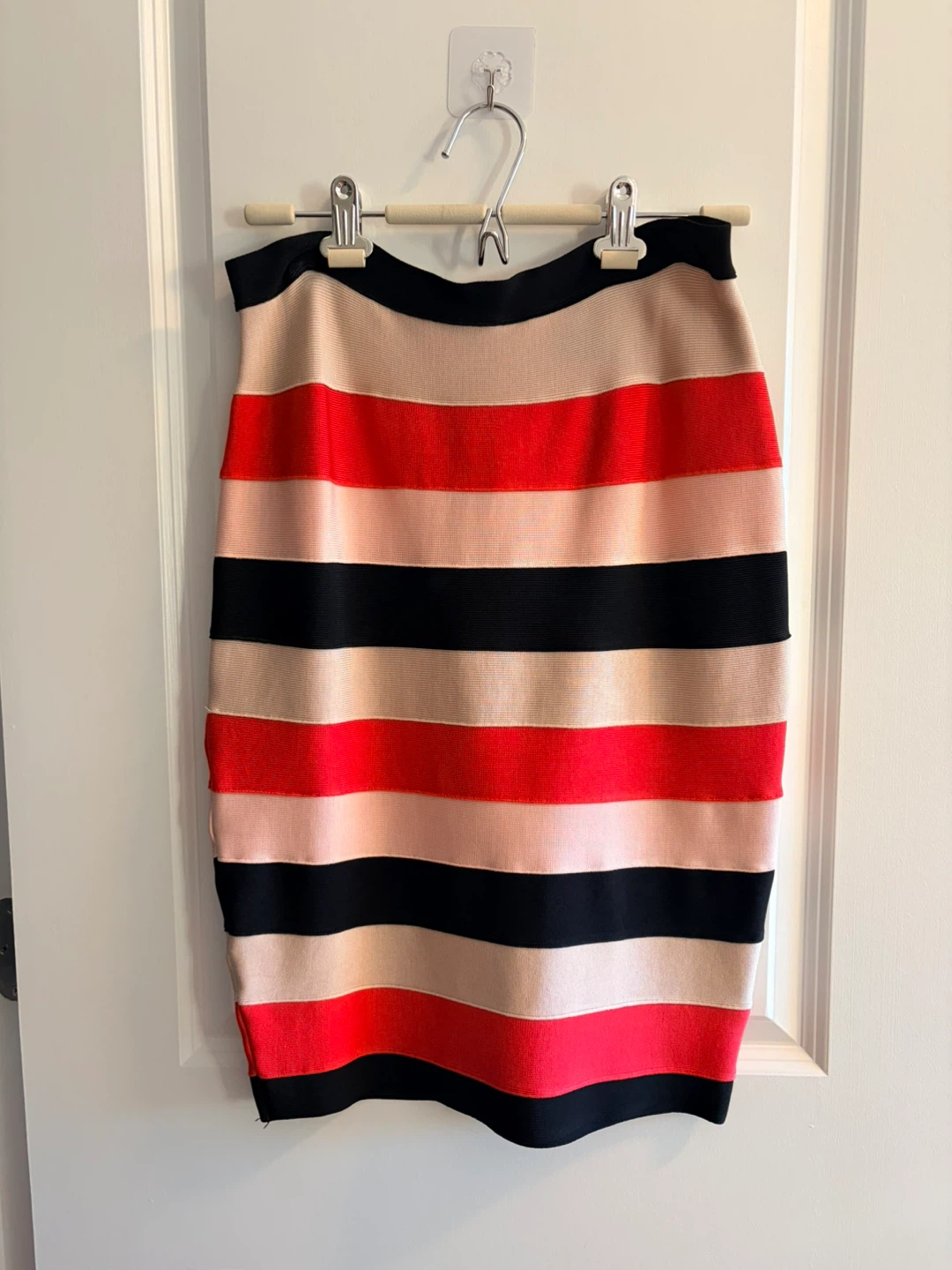 Bebe Striped Bandage Pencil Skirt