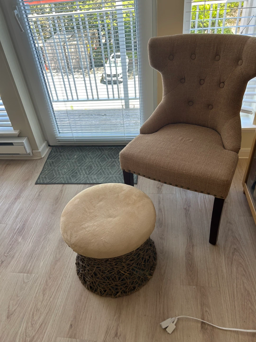 Tufted Back Accent Chair and Woven Ottoman