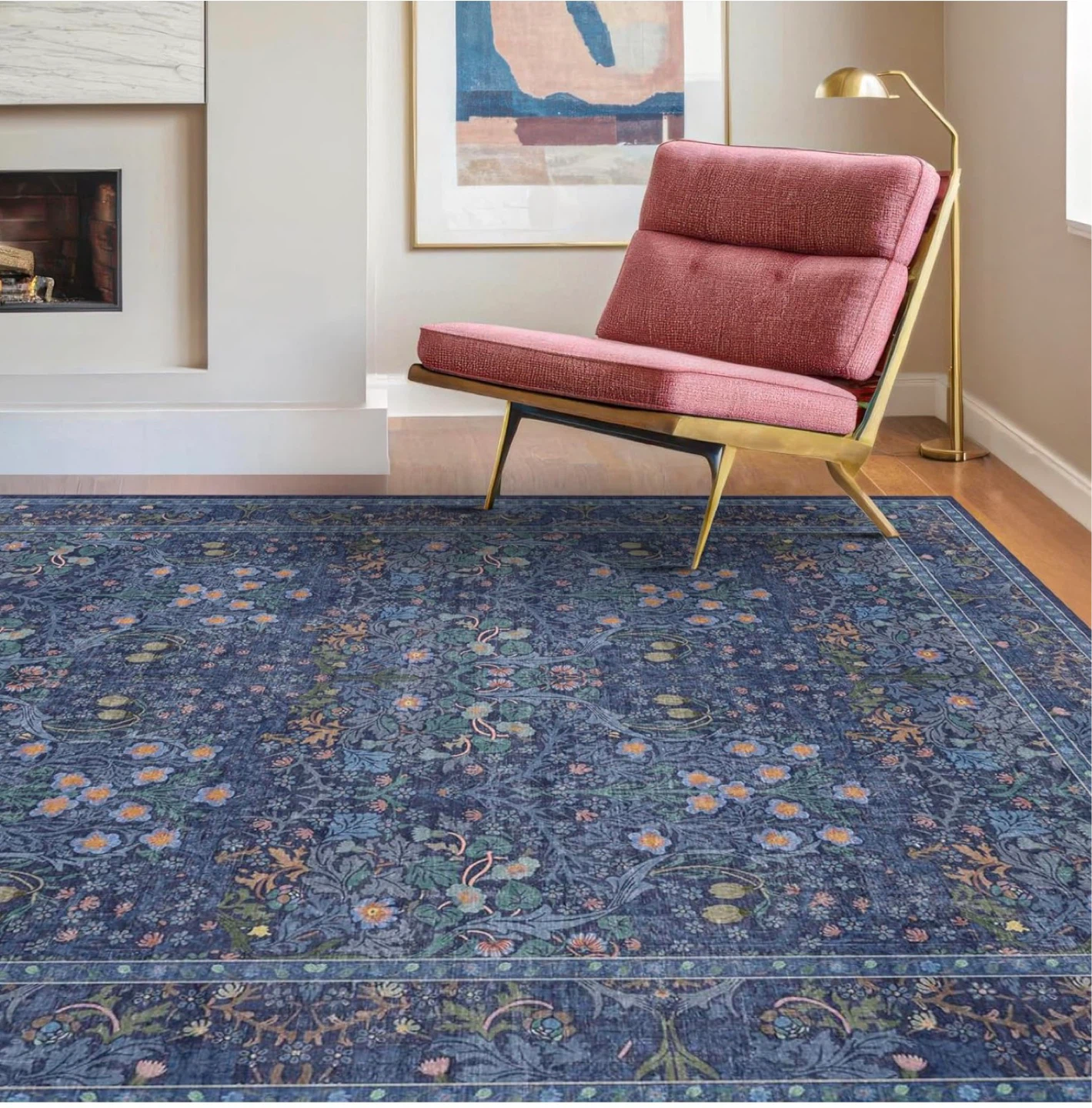 Blue Floral Area Rug - photo 3