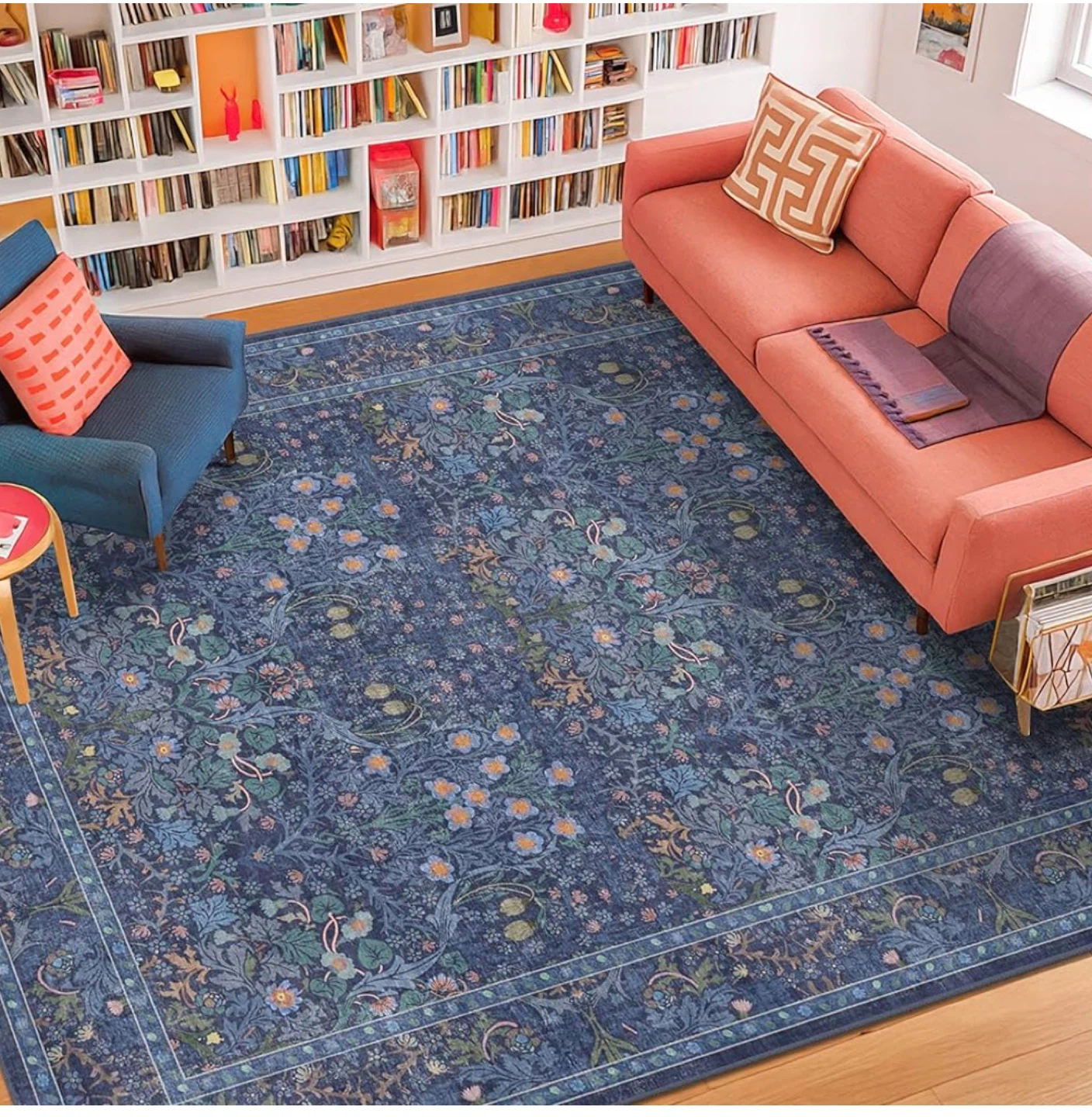 Blue Floral Area Rug