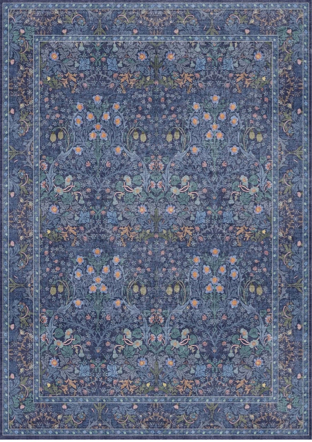 Blue Floral Area Rug - photo 2