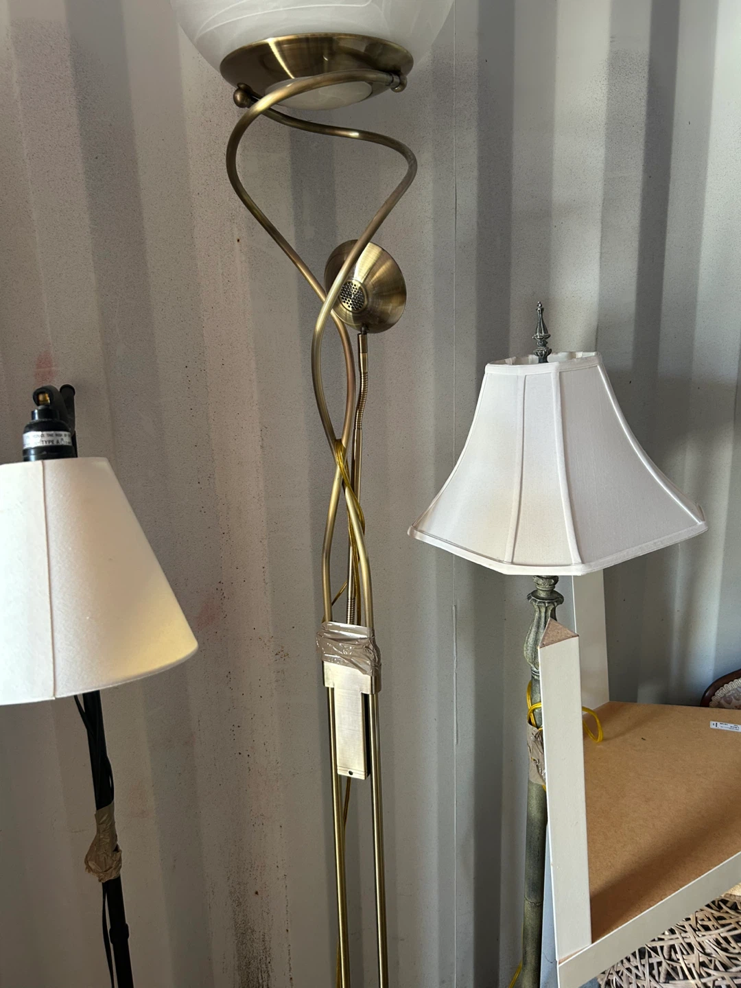 Brass Floor Lamp with Frosted Glass Shade