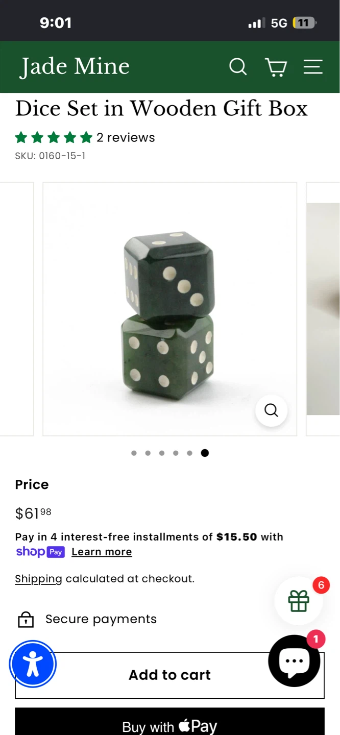 Jade Dice Set in Wooden Gift Box