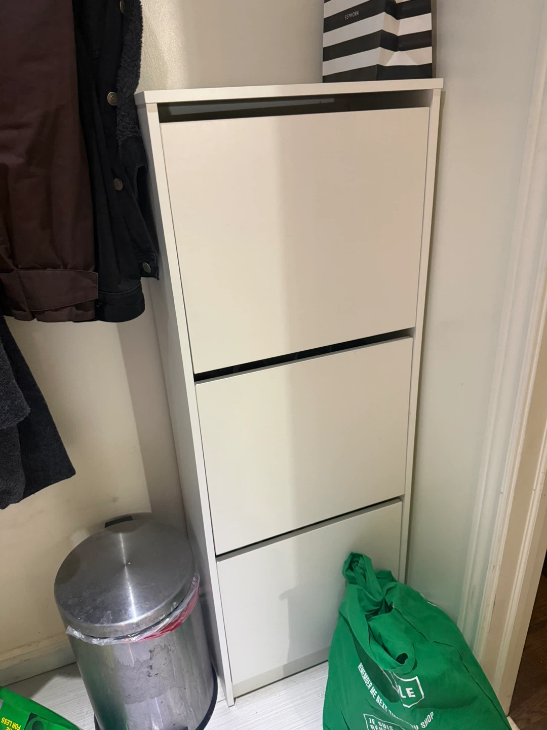 White Shoe Cabinet with 3 Drawers