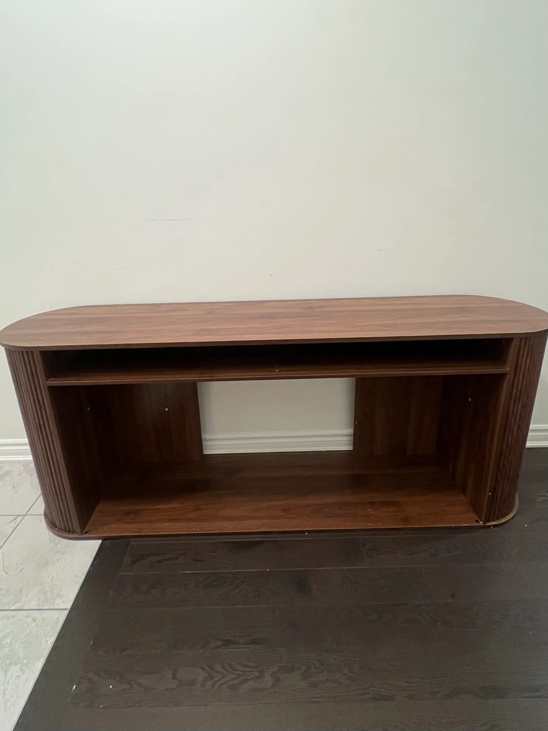 Walnut-look TV Stand with Open Shelving - photo 4