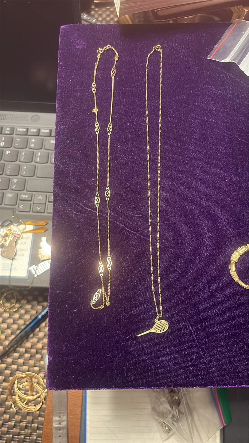 10K Gold Necklaces - Tennis Racket & Geometric Link - photo 2