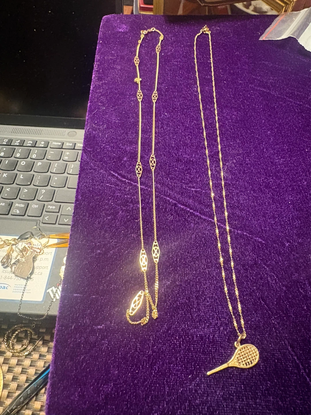 10K Gold Necklaces - Tennis Racket & Geometric Link