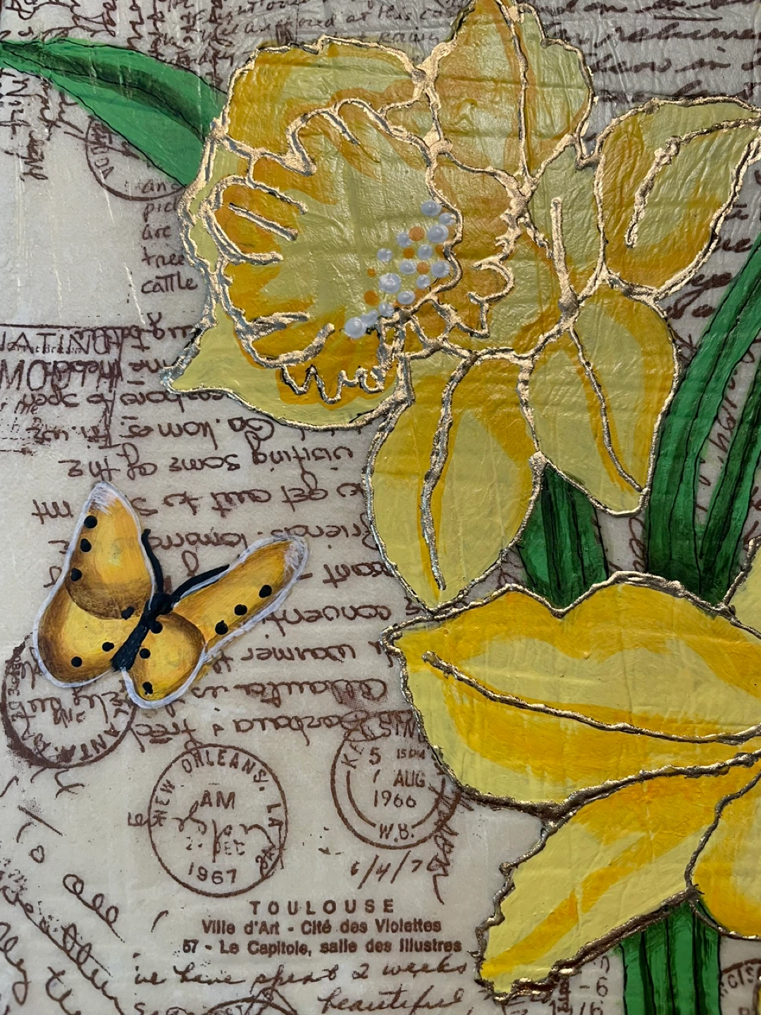 Yellow Daffodil and Butterfly Art Print