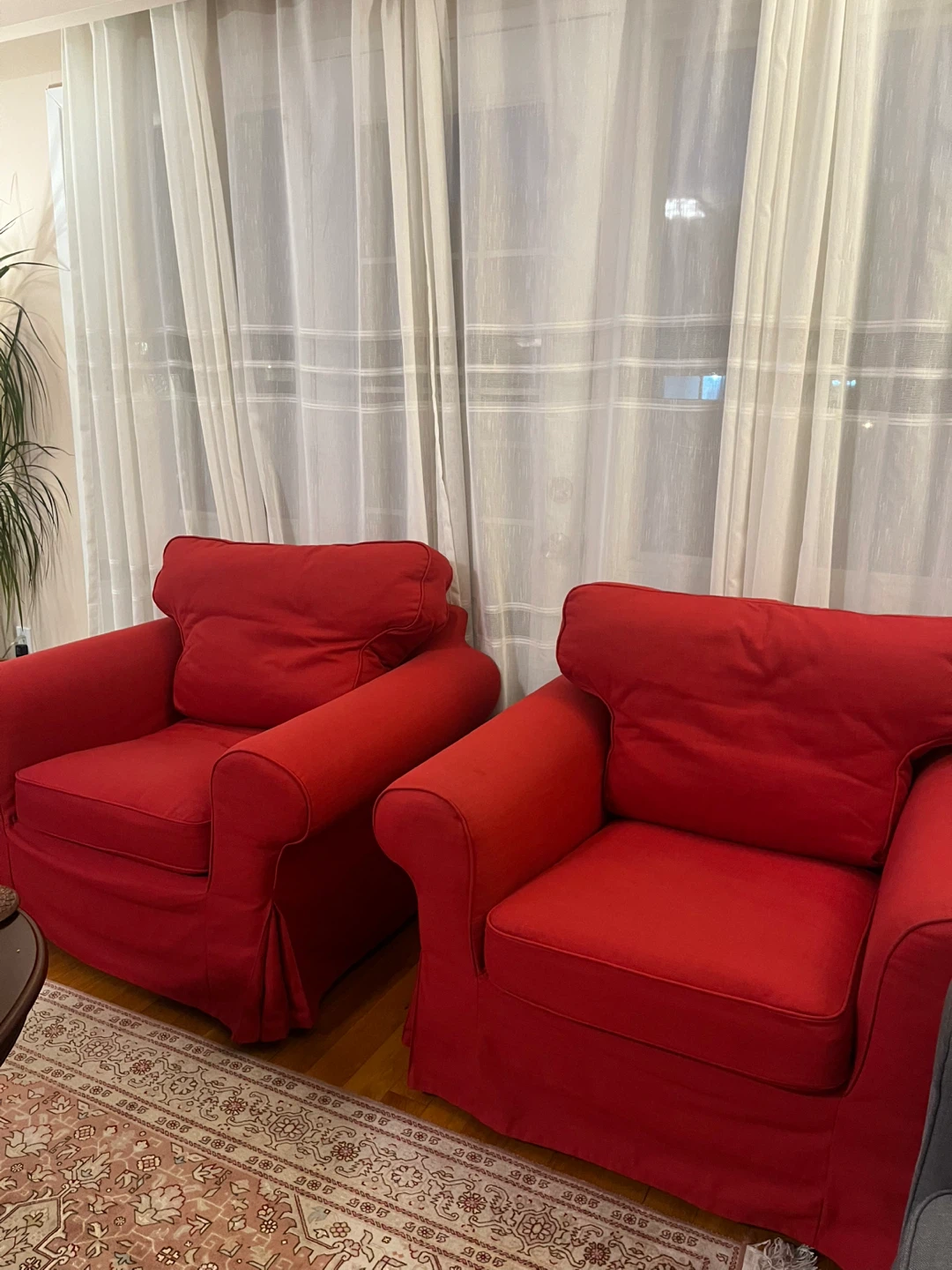 Red Armchairs and a grey  sofa
