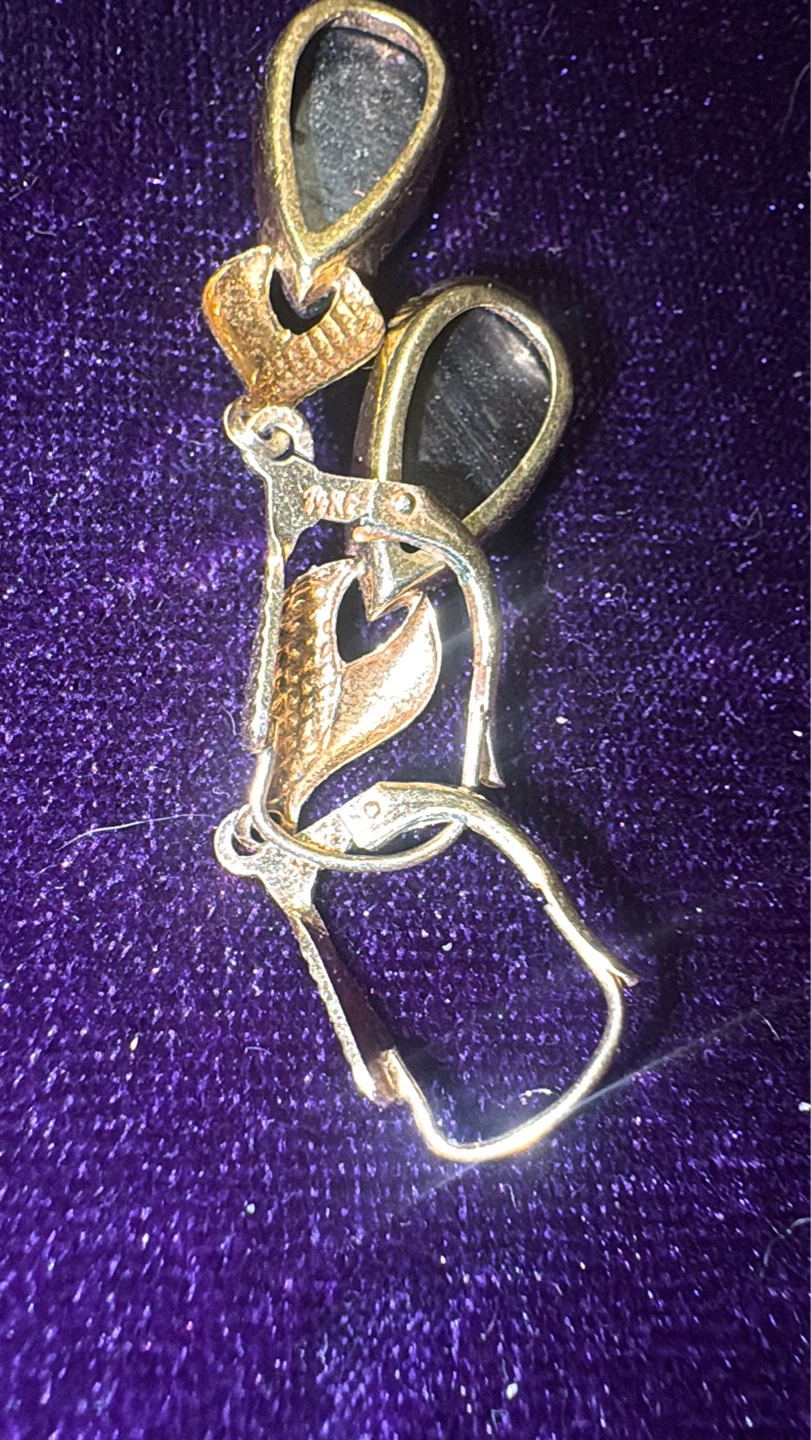 14k Gold Dangle Earrings with Black Stone - photo 3