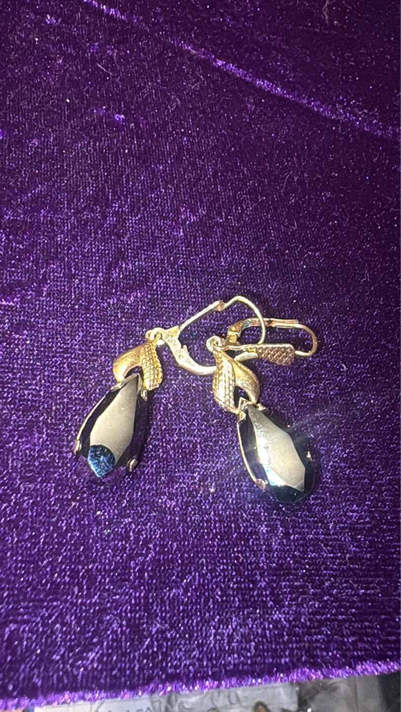 14k Gold Dangle Earrings with Black Stone - photo 2