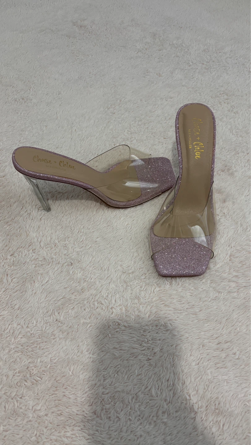 Chase + Chloe Women's Heeled Mules - Pink Glitter Clear - photo 2