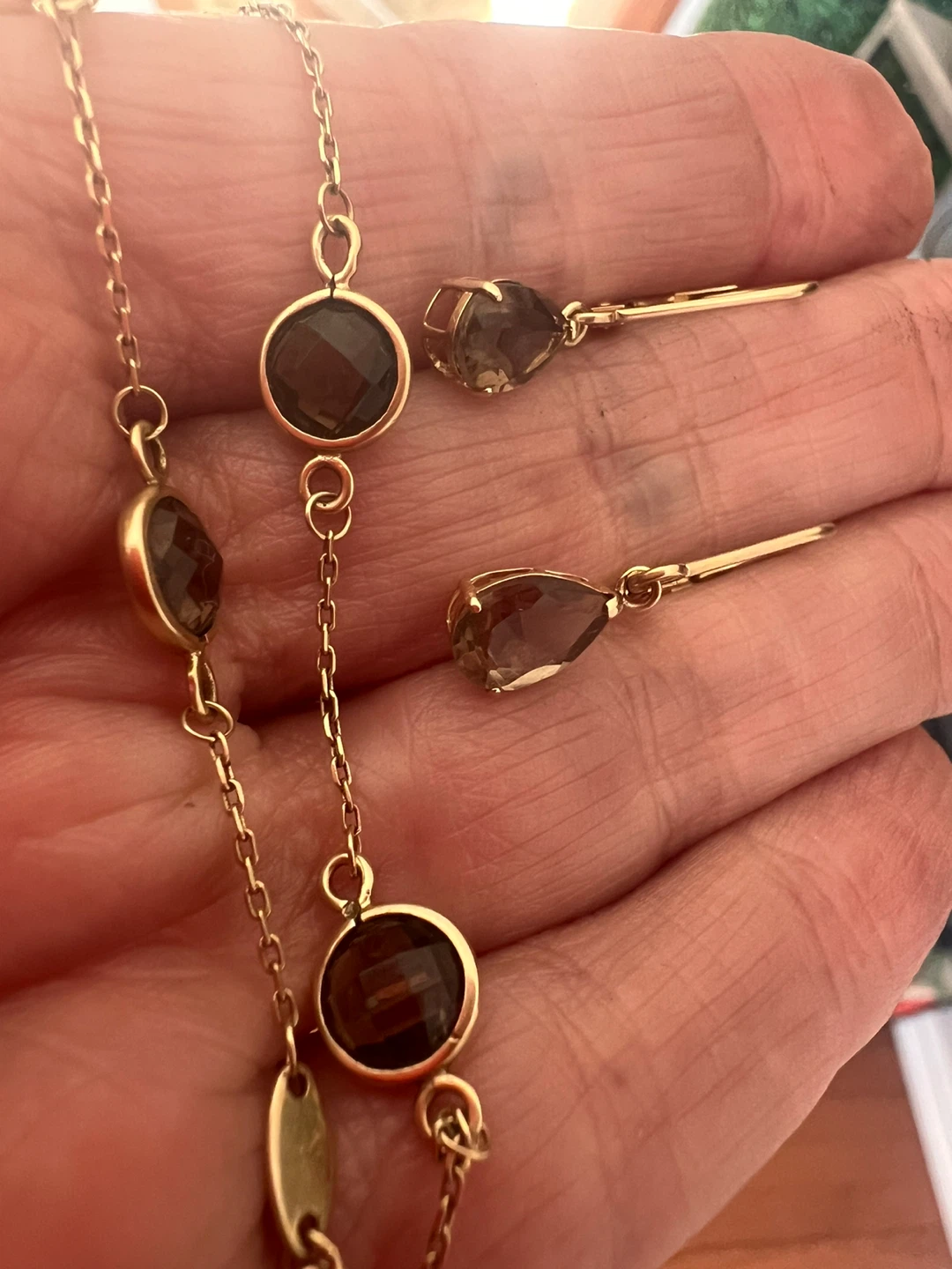 14 k Smoky topaz bracelet and 14 k Earrings Set