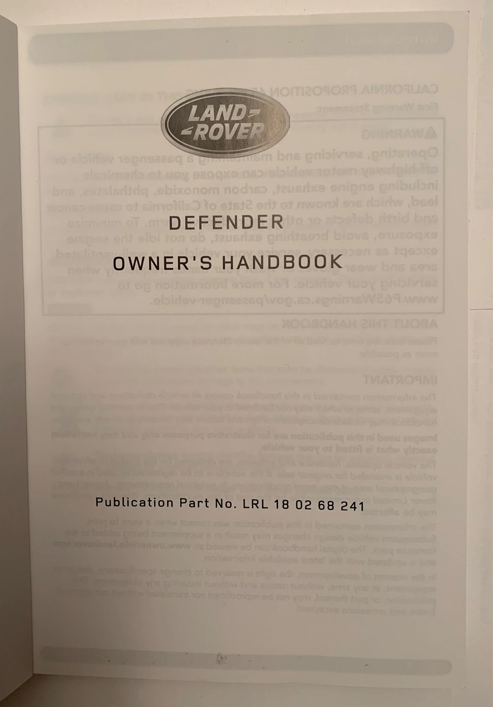 LAND ROVER DEFENDER OWNER’S HANDBOOK - photo 3