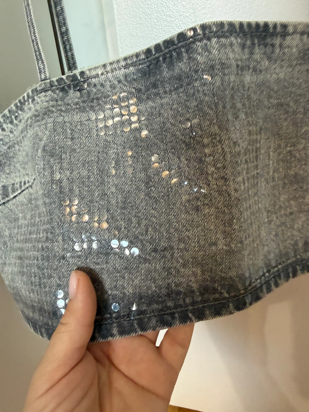 ZARA Denim Crop Top with Sequins - photo 2