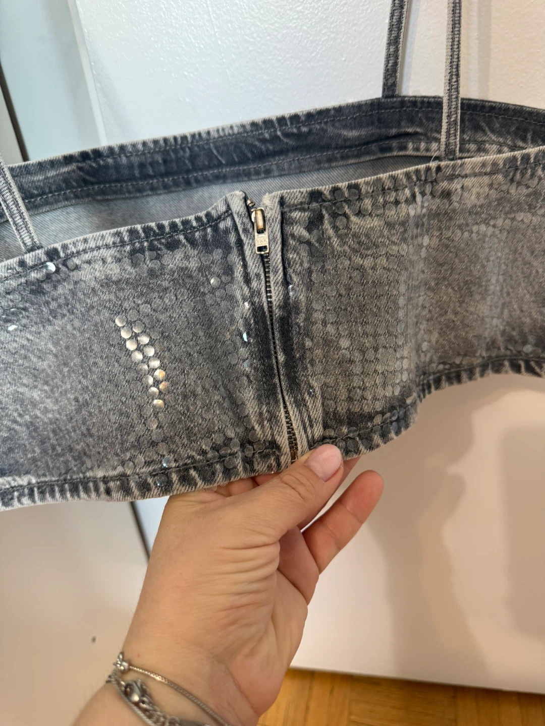 ZARA Denim Crop Top with Sequins - photo 4