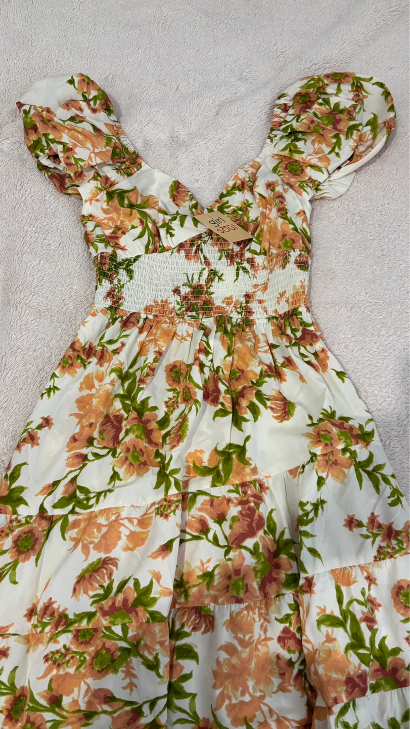 Floral Print Smocked Midi Dress