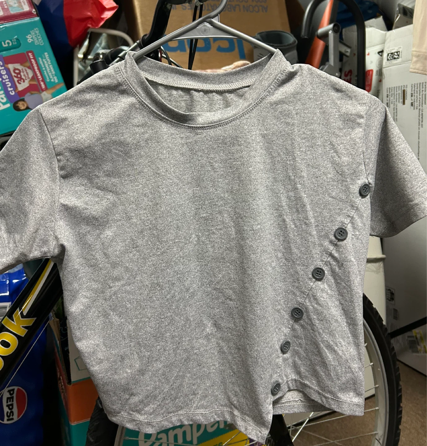 Grey T-Shirt with Button Detail
