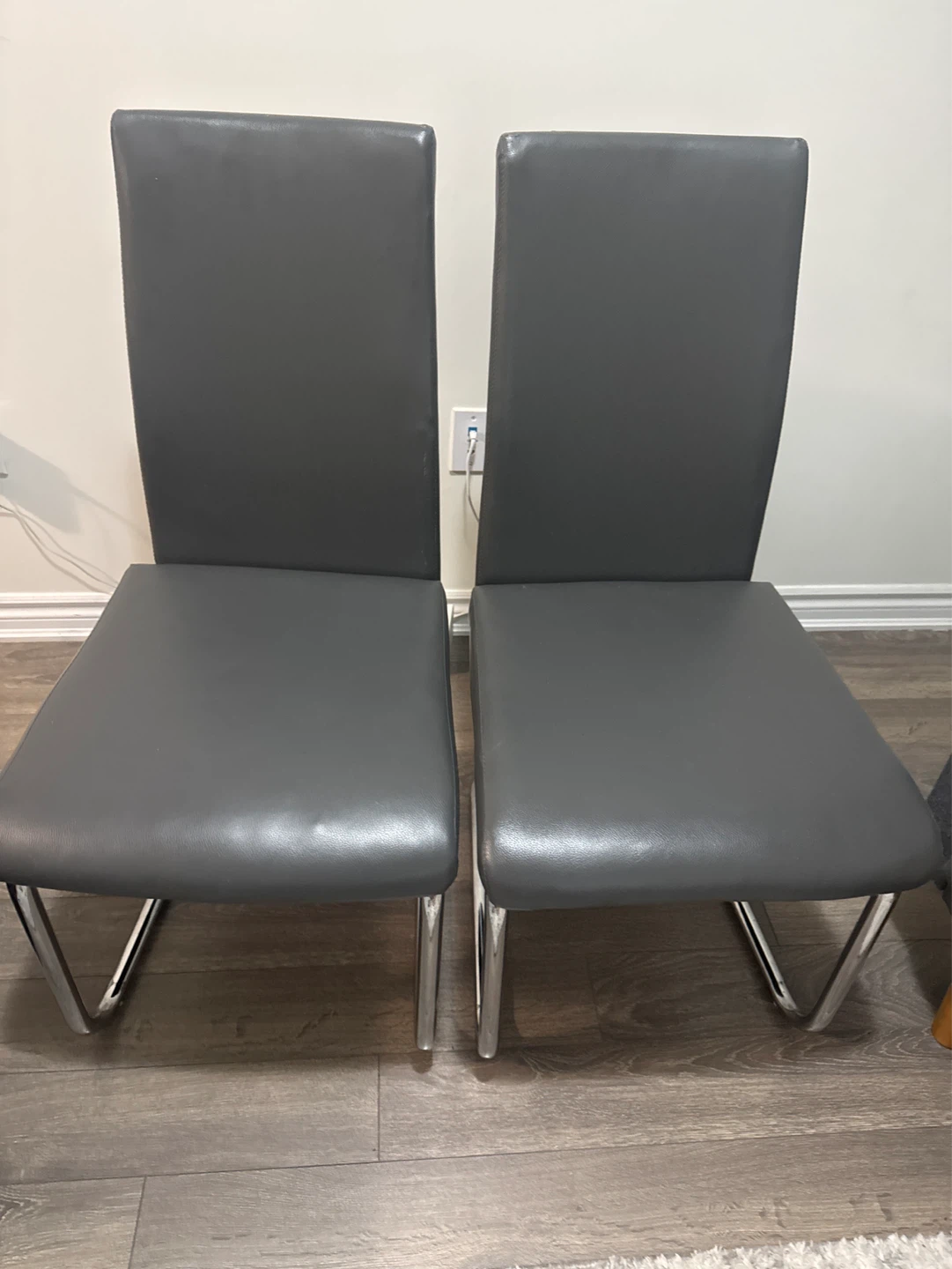 Grey Faux Leather Dining Chairs - Set of 2